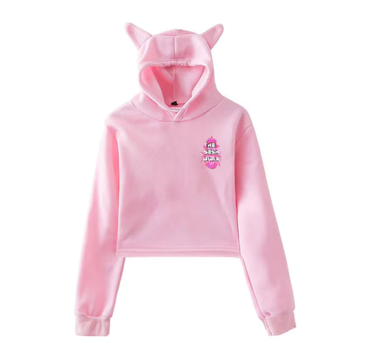 Pink Cropped Hoodie W/ Ears