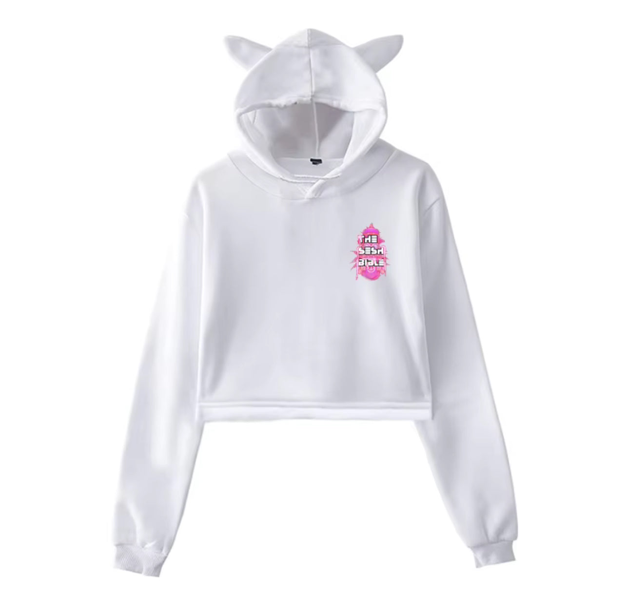 White Cropped Hoodie W/ Ears